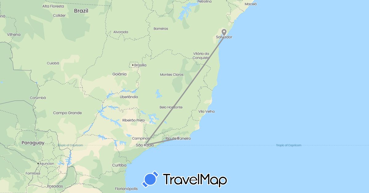 TravelMap itinerary: driving, plane in Brazil (South America)
